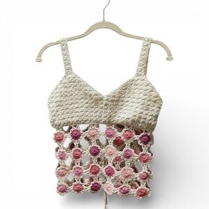 Y2K Crochet Granny Square Corset Back Tie Size Small